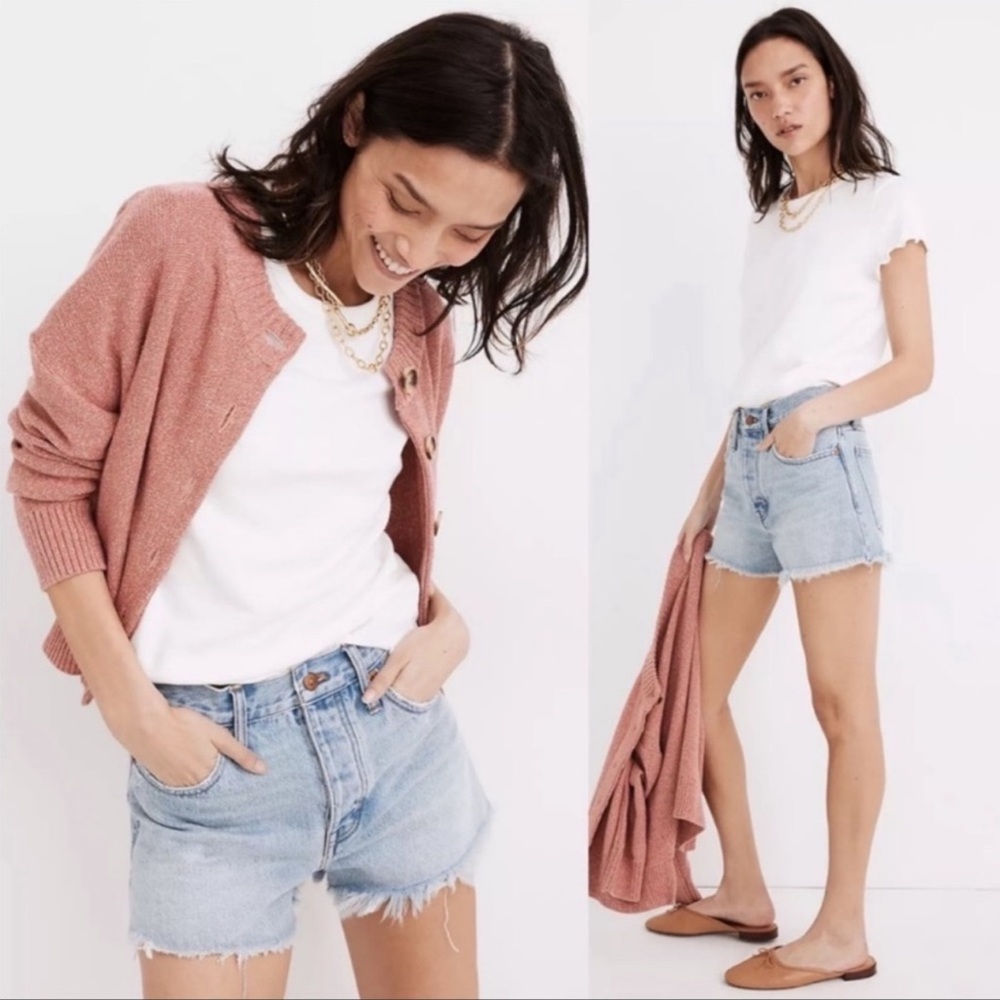 Madewell light wash Relaxed Denim Shorts jean Button Fly High‎ waist